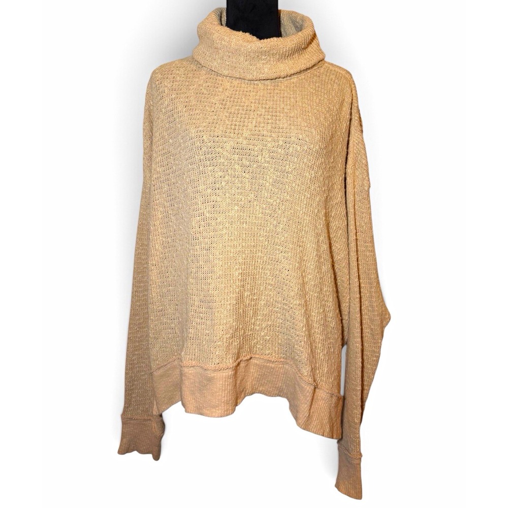 Free People We The Free Women XL Beige Cowl Neck Oversized Knit Sweater Boho